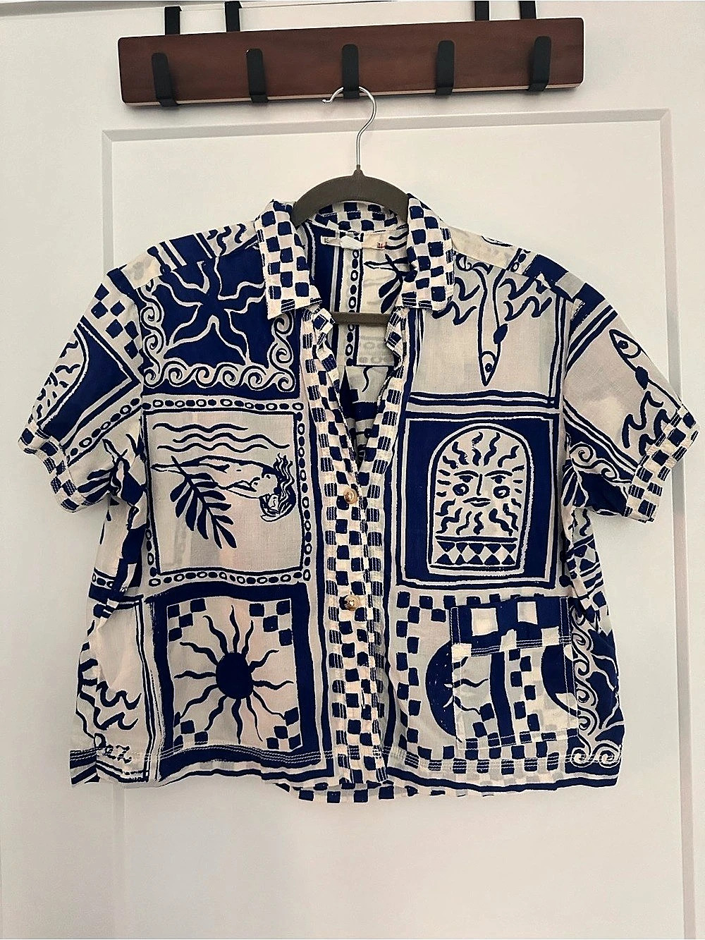 Kimchi Blue Urban Outfitters Blue Cream Coastal Print Button Up Shirt XS